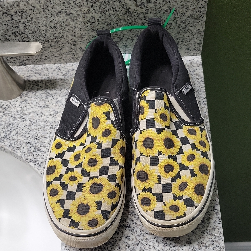 Vans Kids Sunflower Checkered Slip-On Sneakers - Black and Yellow